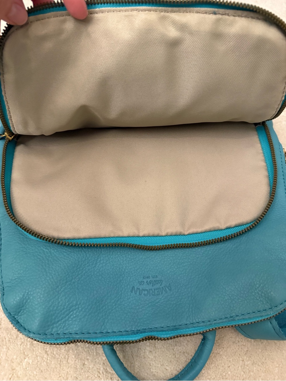 American Leather Co. Teal Leather Backpack - Picture 3 of 10